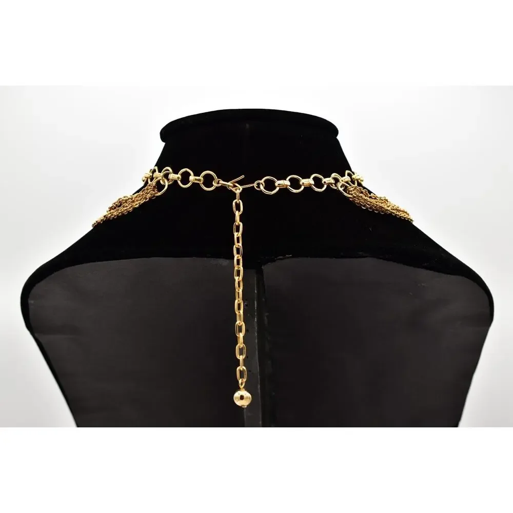 Vintage Multi-Chain Choker Necklace Bold Bib Gold Chunky Statement 1990s BinA17